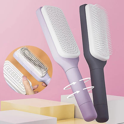 Self-Cleaning Hair Brush with Retractable Bristles